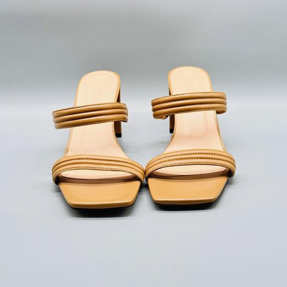 J CREW Sandals Womens 12 Beige Leather Mule Block Heel Square Toe Comfort Summer - Picture 3 of 12